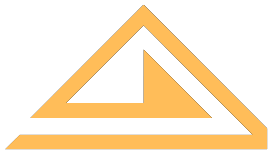 Orange geometric logo with layered triangular and rectangular shapes on a white background
