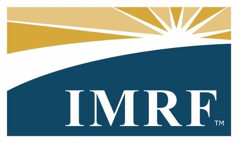 A blue and gold logo for imrf tm