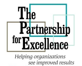 A logo for the partnership for excellence helping organizations see improved results