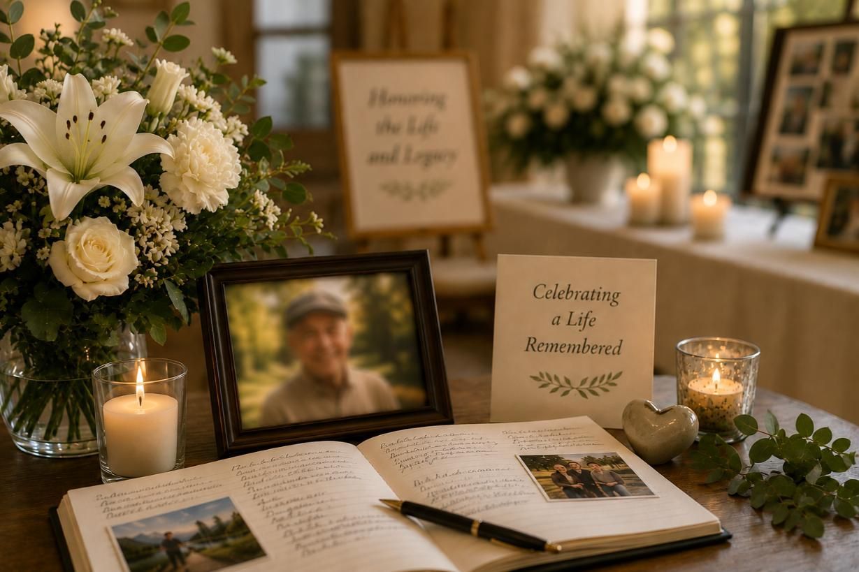 White lilies, candles, and keepsakes support a caring tribute, funeral homes Oklahoma City, OK