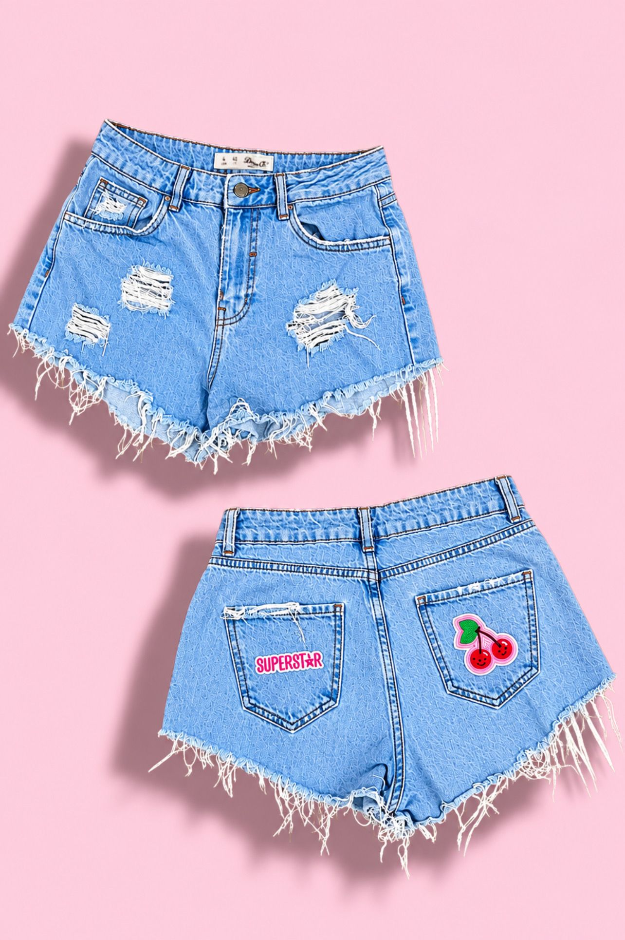 Superstar Patch Jean Shorts: Pink Patch Collection