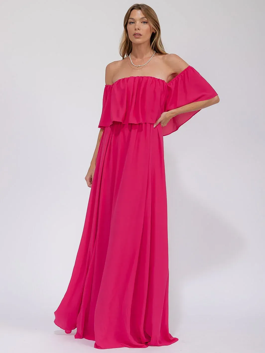 Fuchsia Off the Shoulder Gown