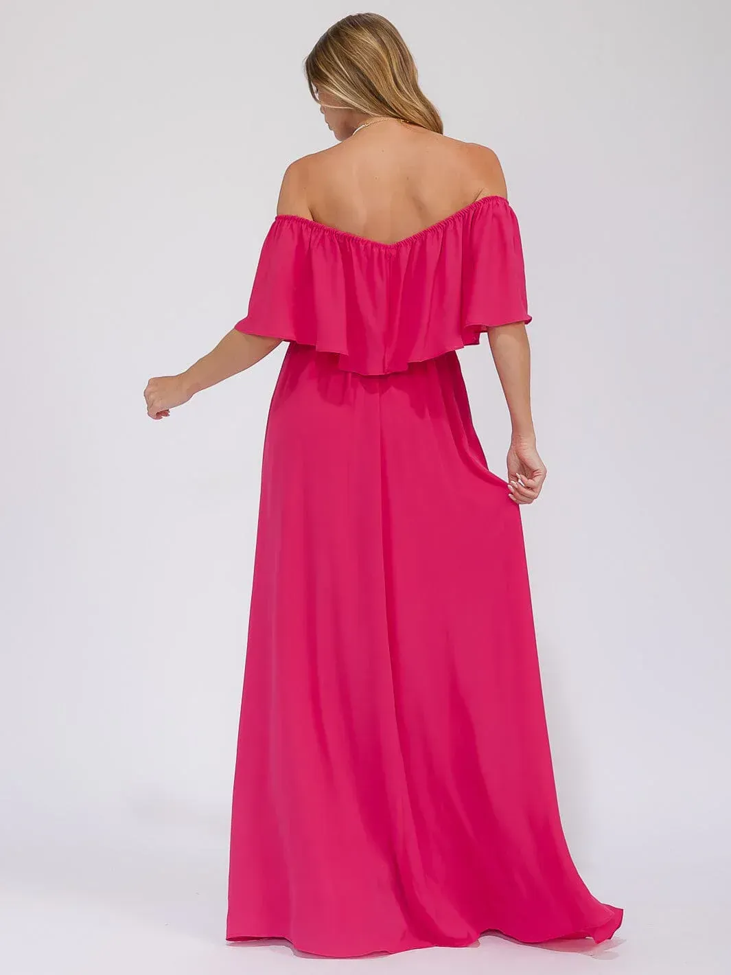 Fuchsia Off the Shoulder Gown