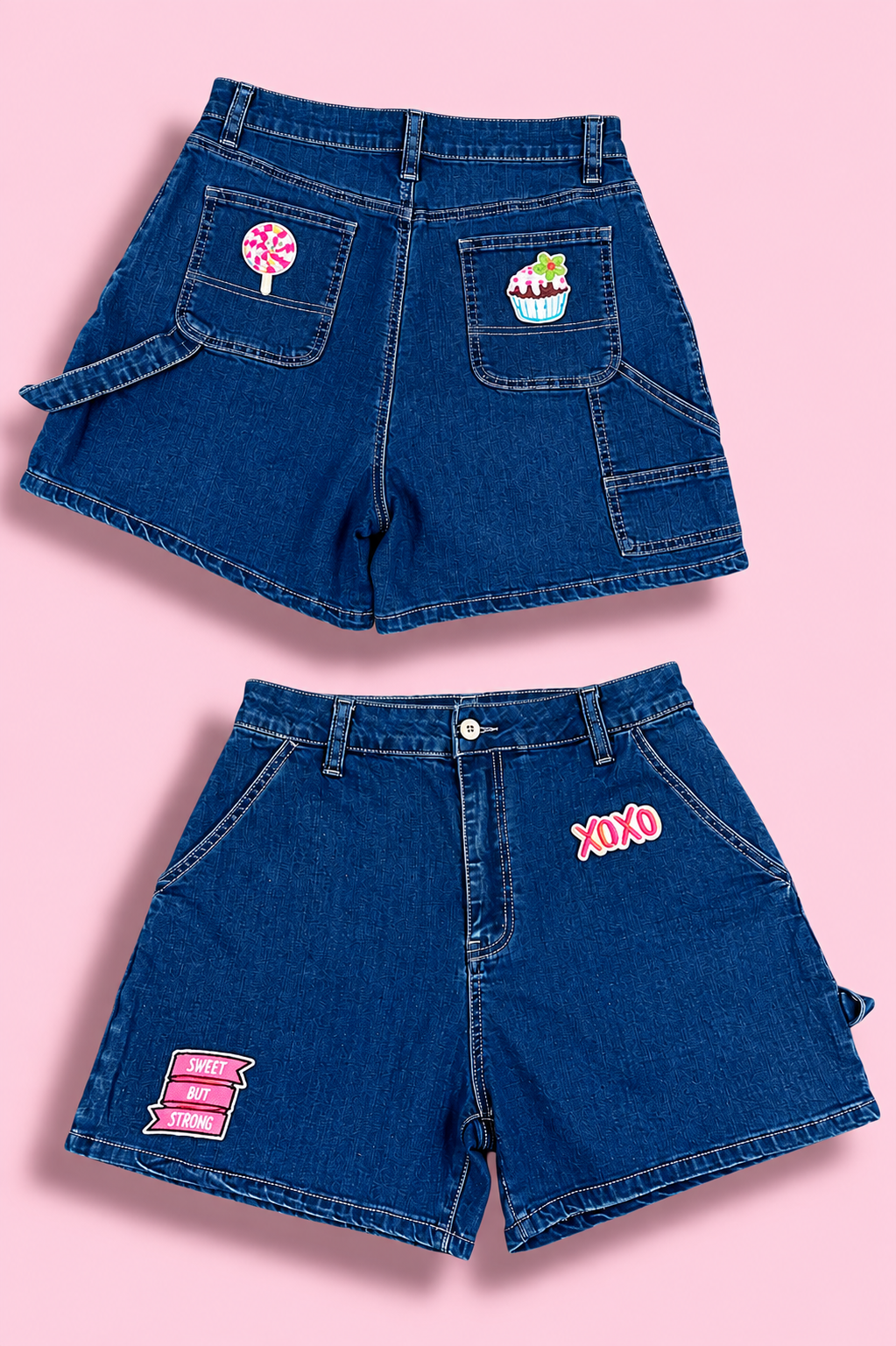 Sweet Patch Denim Shorts: Pink Patch Collection