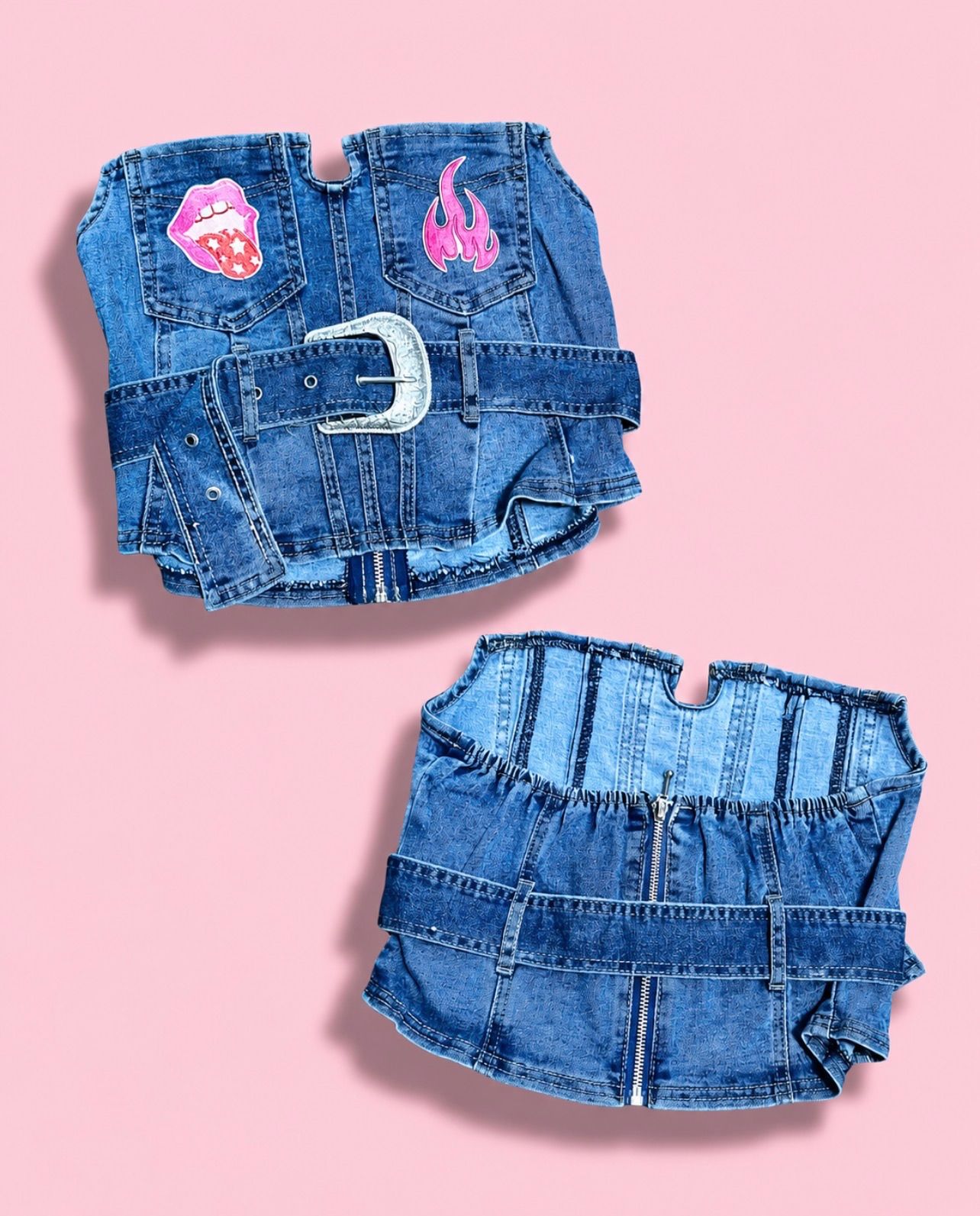Hot Patch Denim Tube Top: Pink Patch Collection