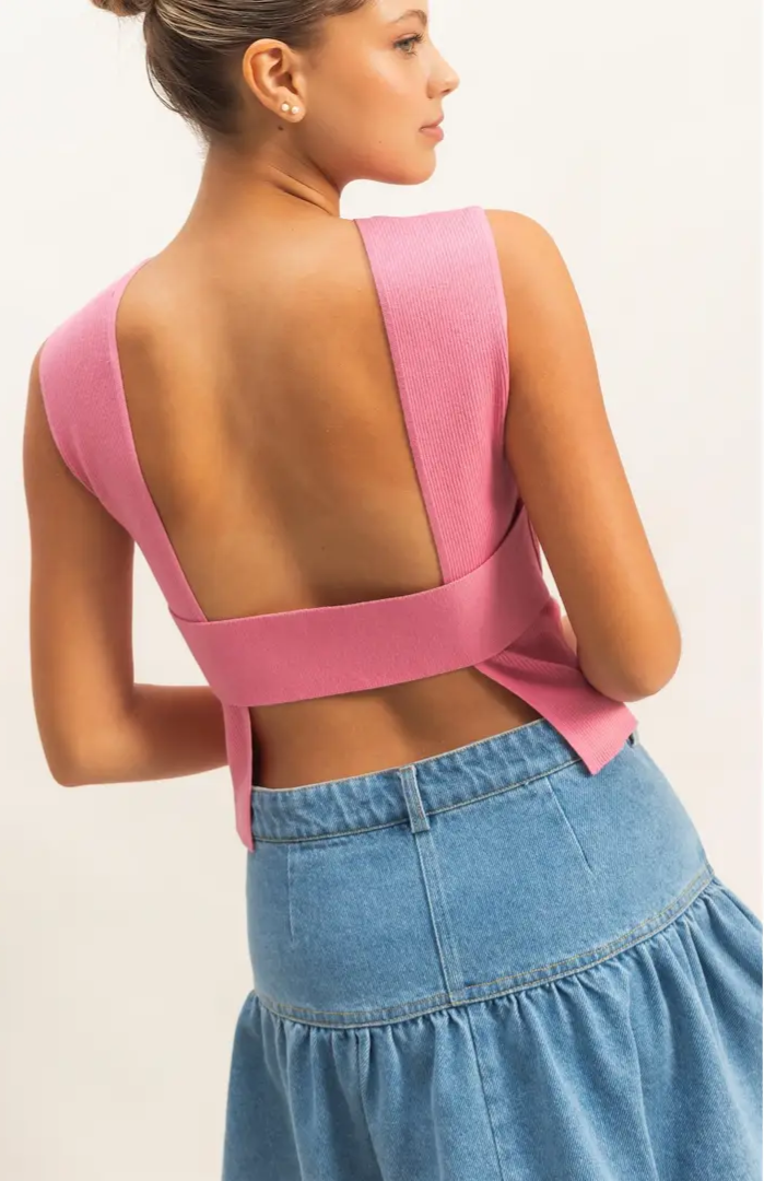Pink Open Back Ribbed Tank