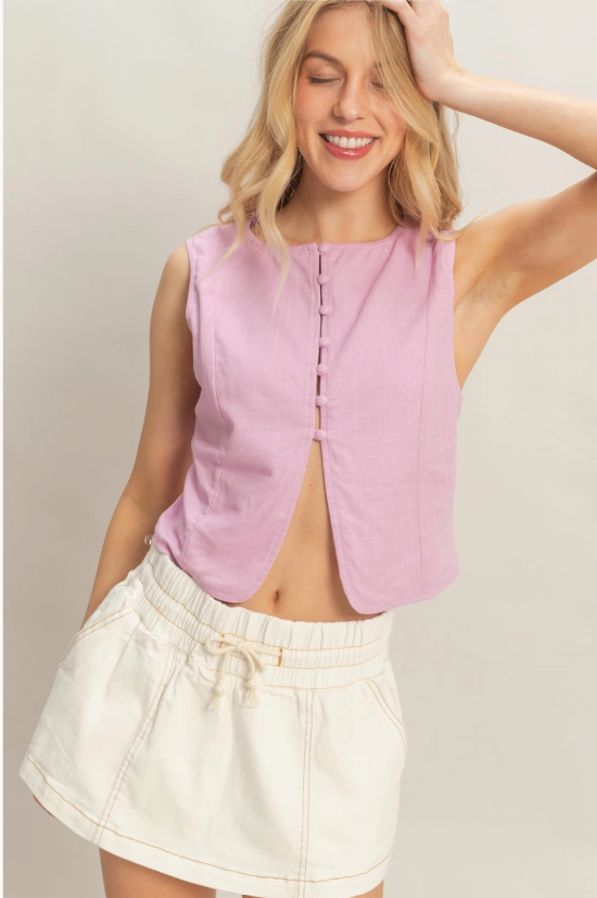 Mauve Suave Button Crop Top