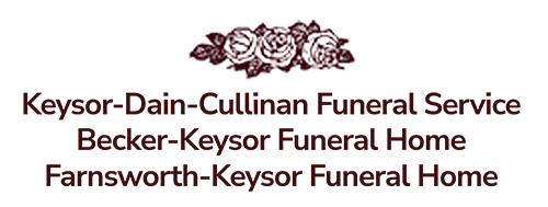 Dain-Cullinan Funeral Home, Inc. logo in dark maroon text with ornate floral emblem above