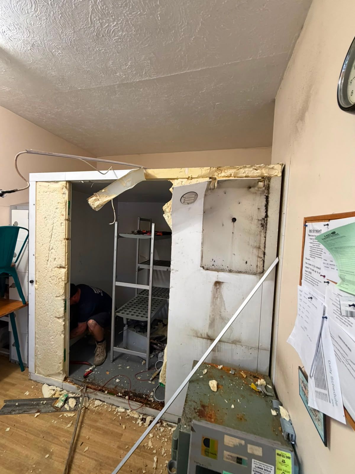Insulated cold room panels being dismantled in Petersfield Hampshire