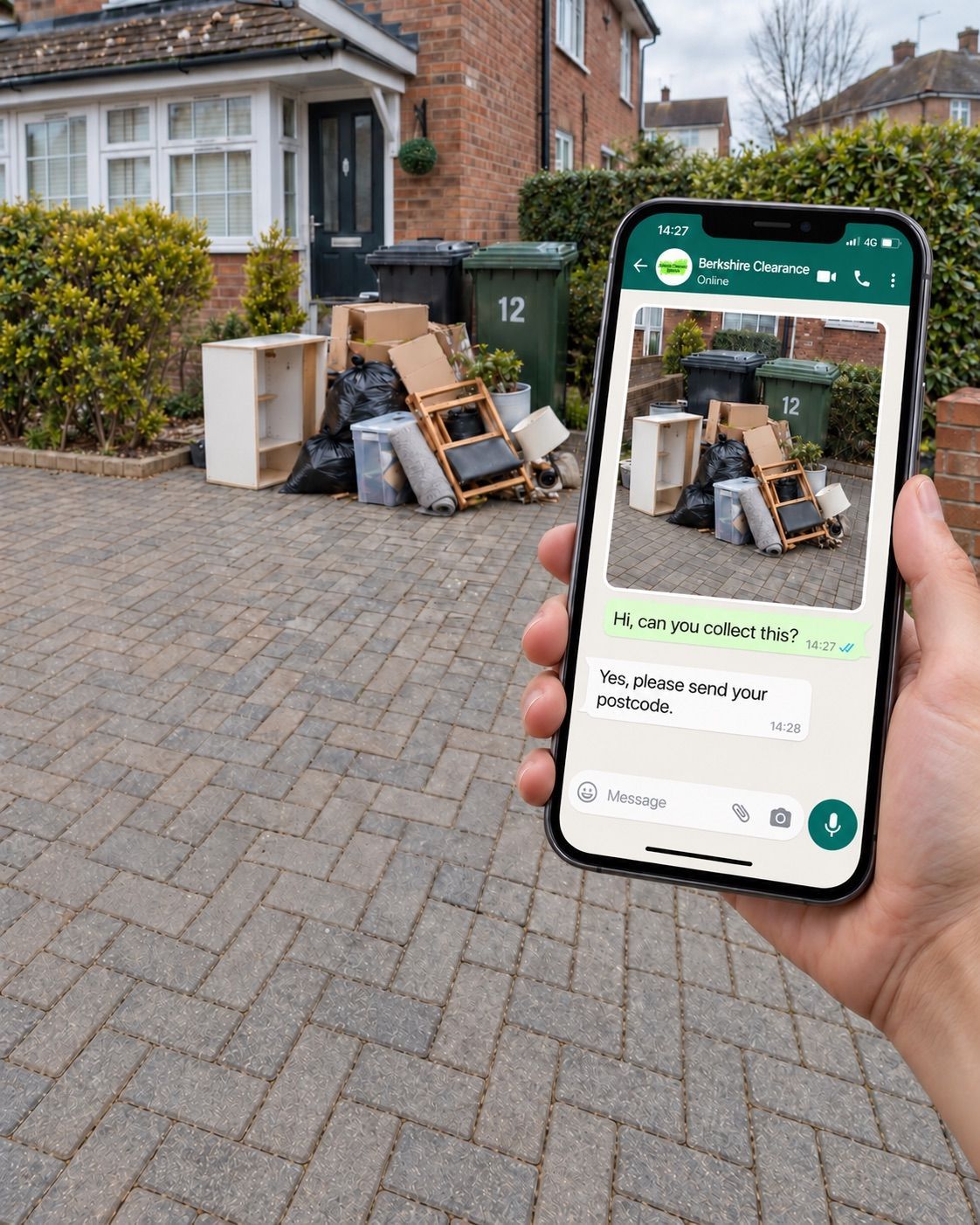 Customer requesting a local rubbish removal quote by sending waste photographs on WhatsApp