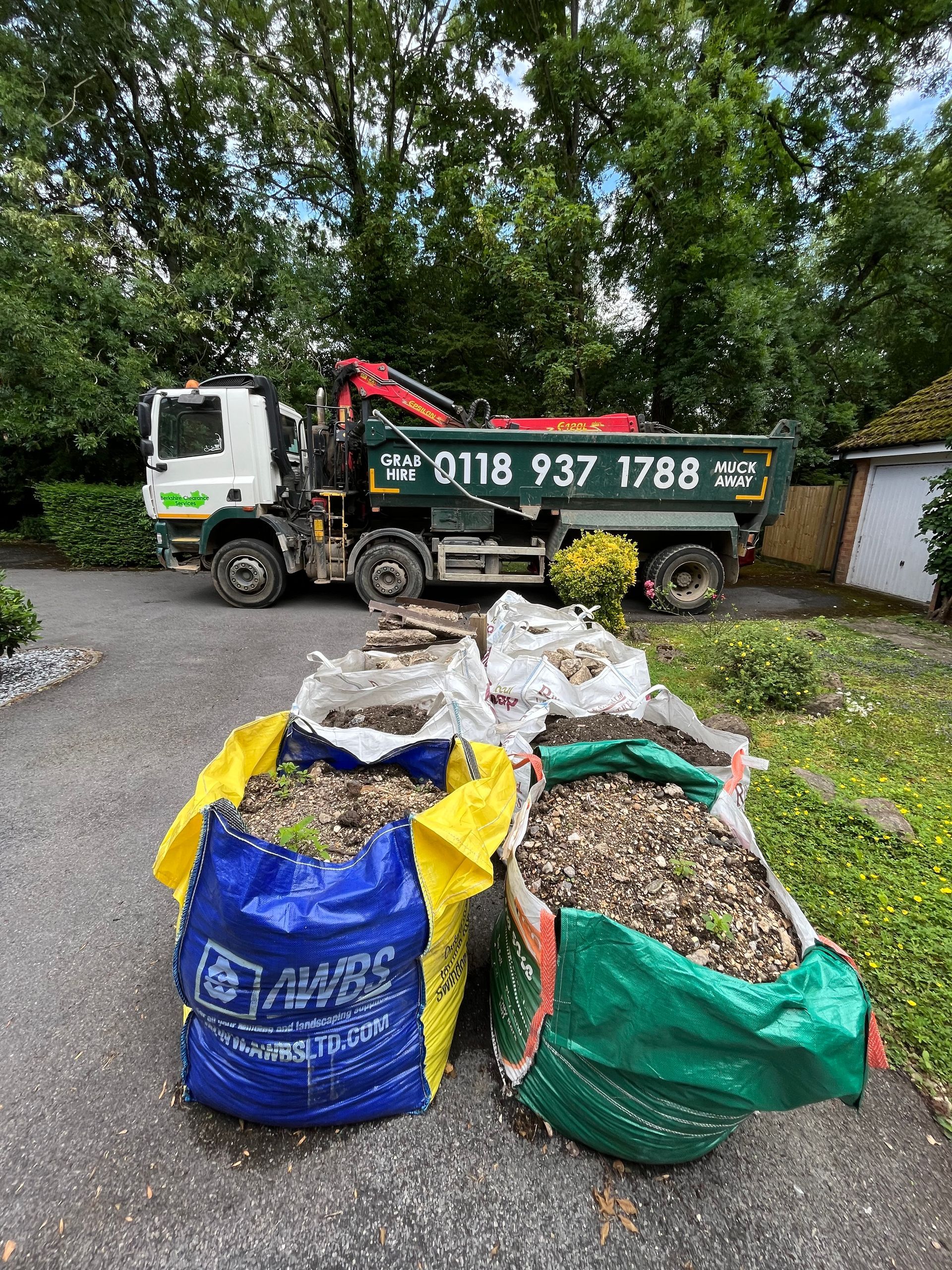 Multiple tonne bags filled with various materials collected in Newbury Berkshire