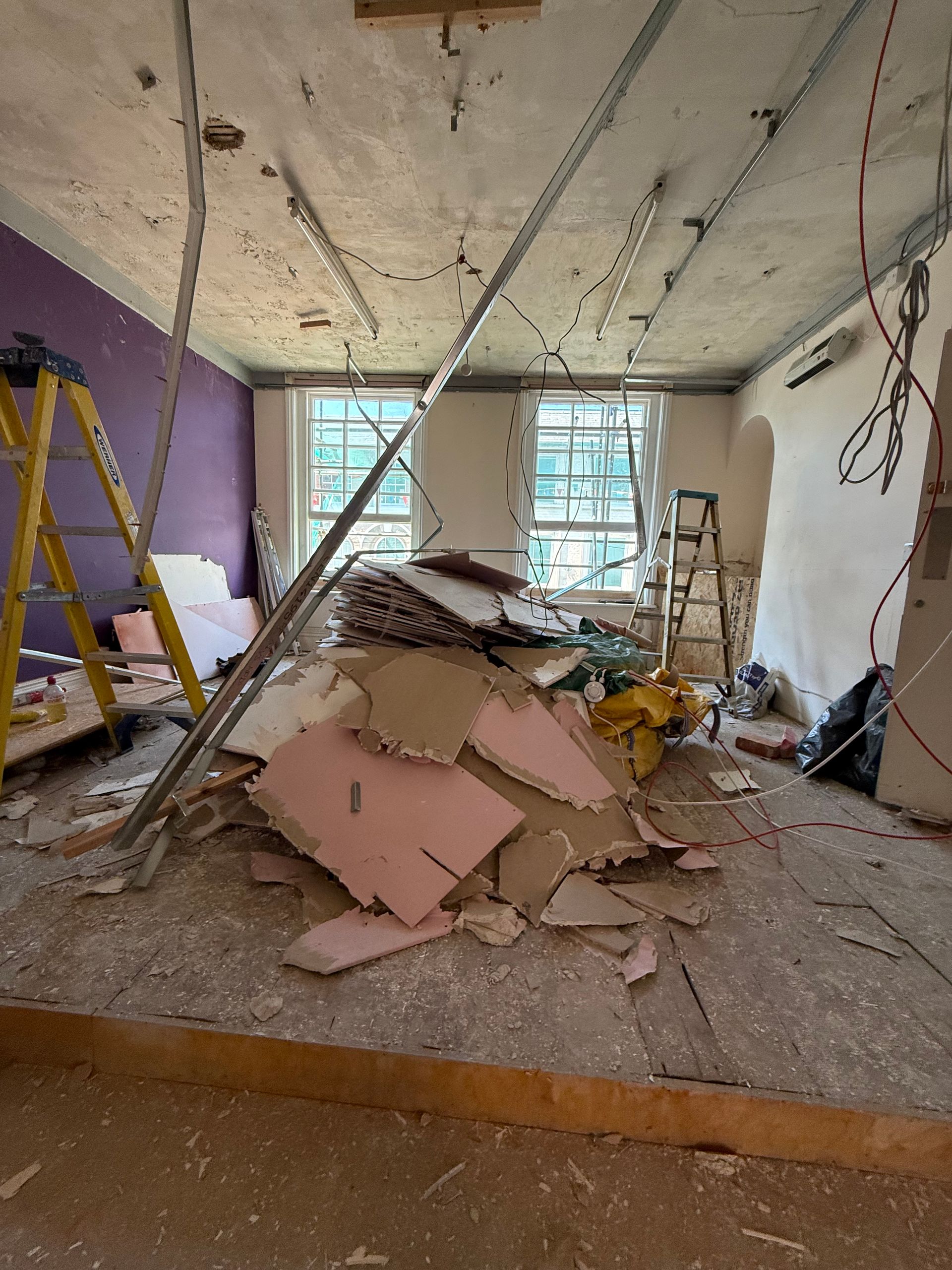 Plasterboard waste pile from an internal soft strip in Henley-on-Thames