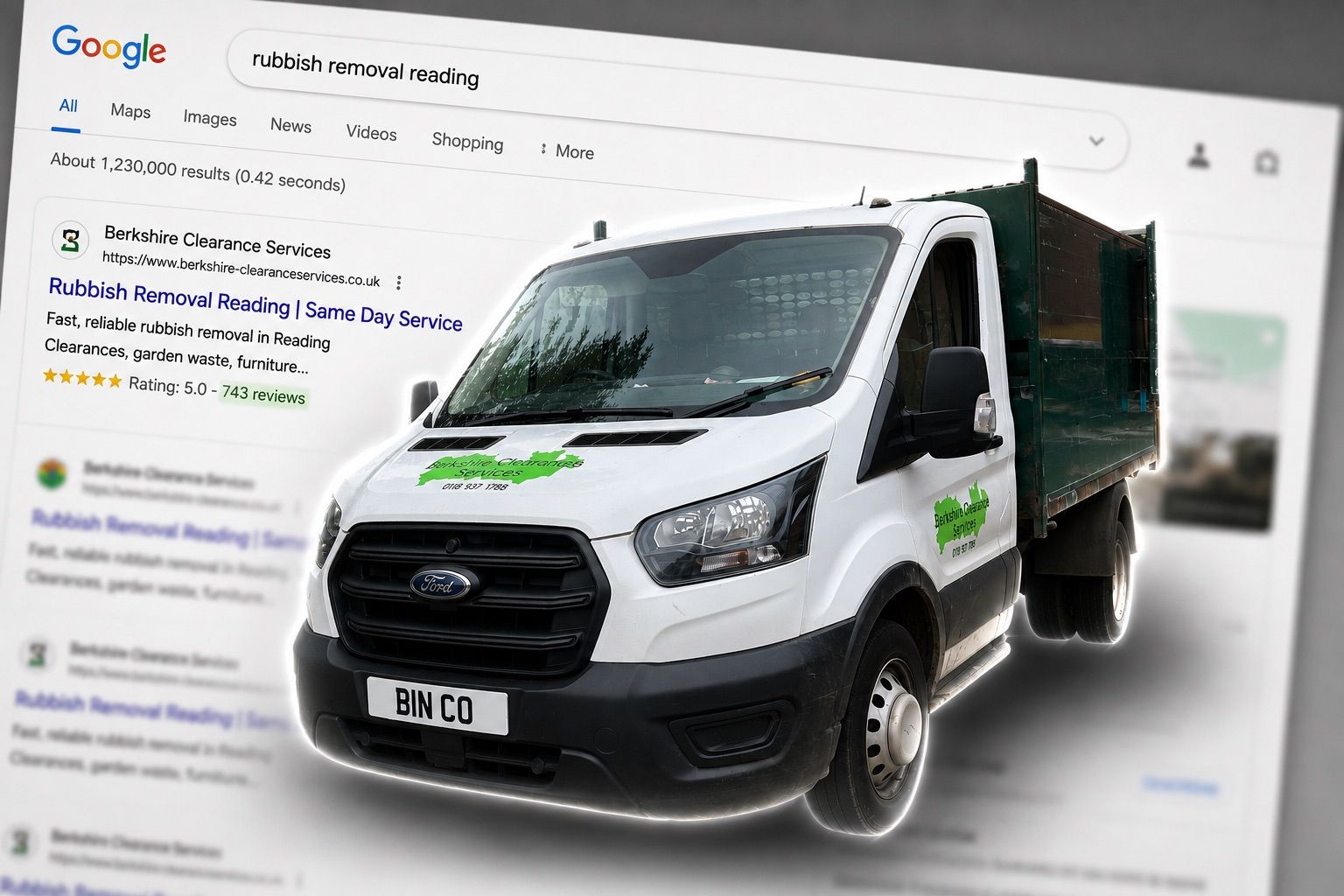 Berkshire Clearance Services rubbish removal vehicle in Reading