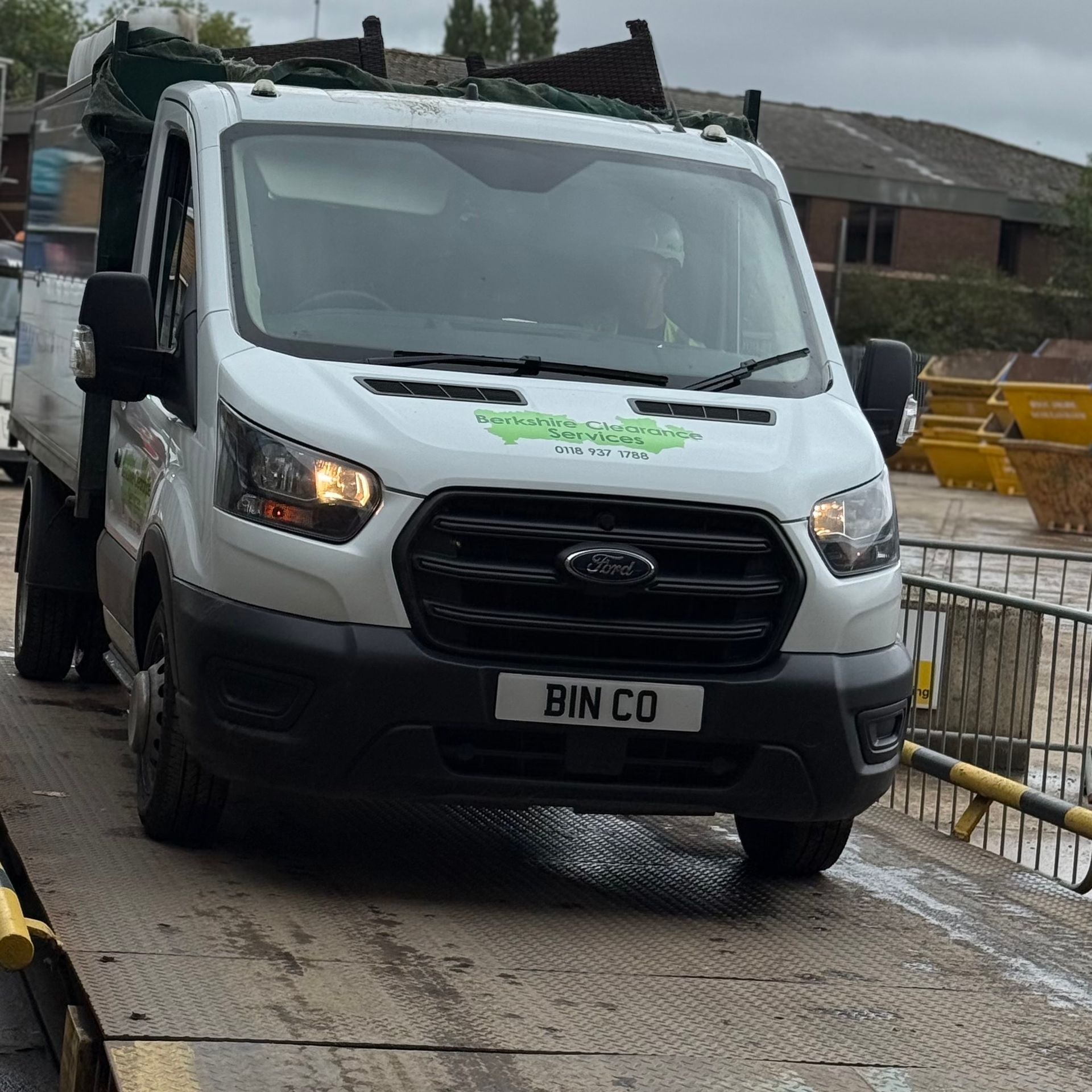 Berkshire Clearance Services waste collection vehicle on a weighbridge at a Reading waste transfer station