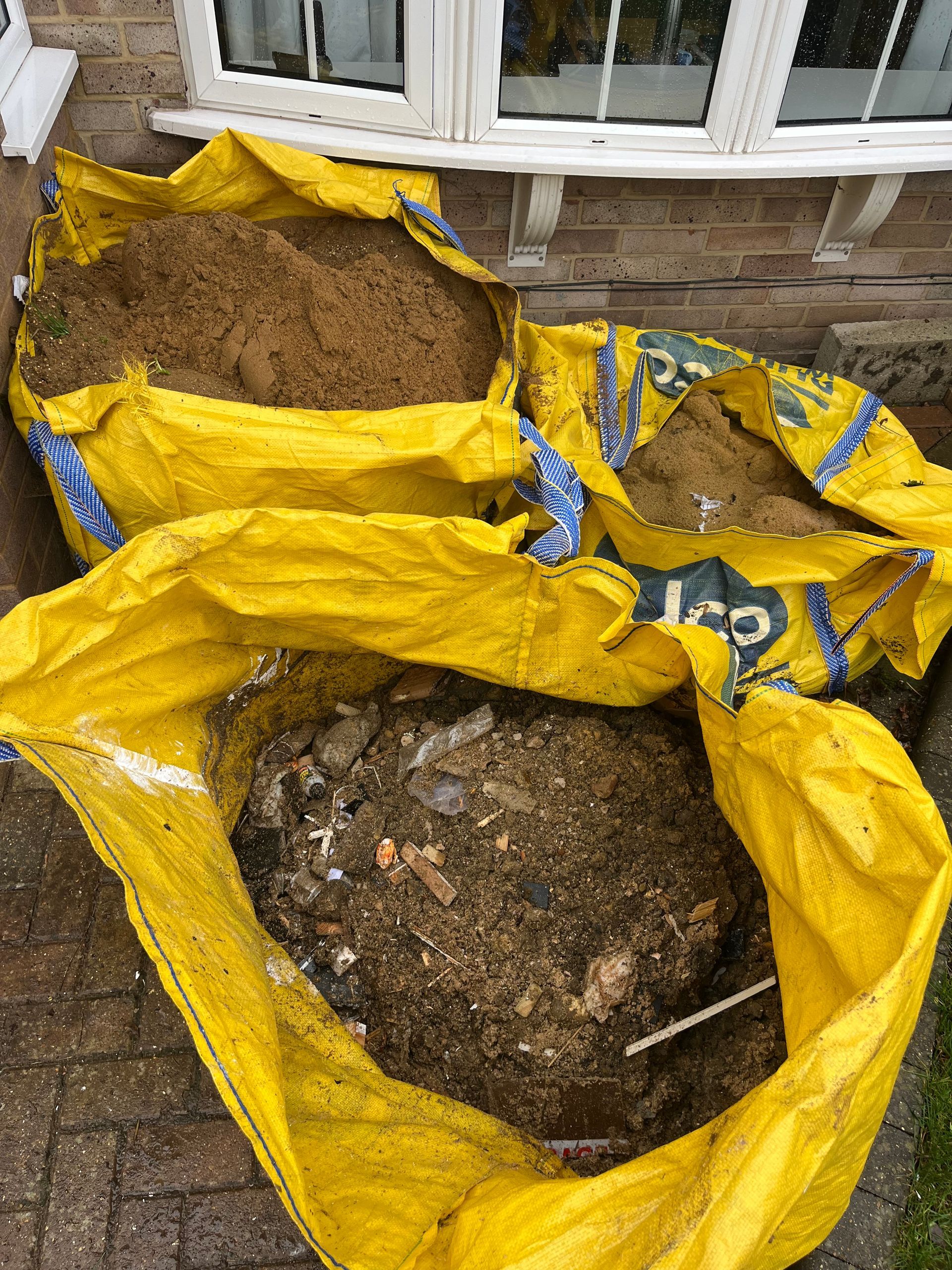 Tonne bags containing sand and driveway material collected from Coley Reading RG1