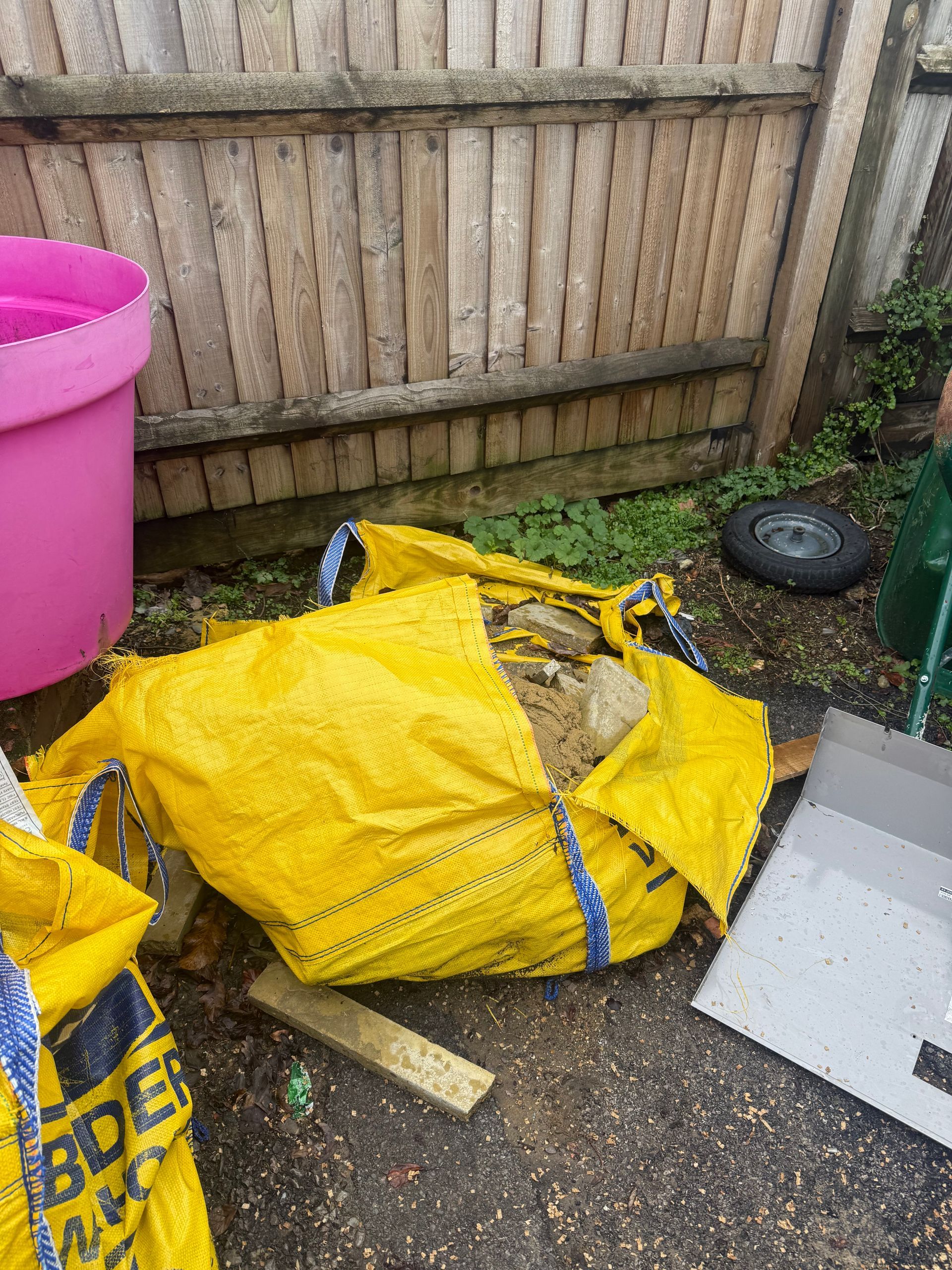 Yellow bulk bag filled with building materials collected from Pangbourne Berkshire