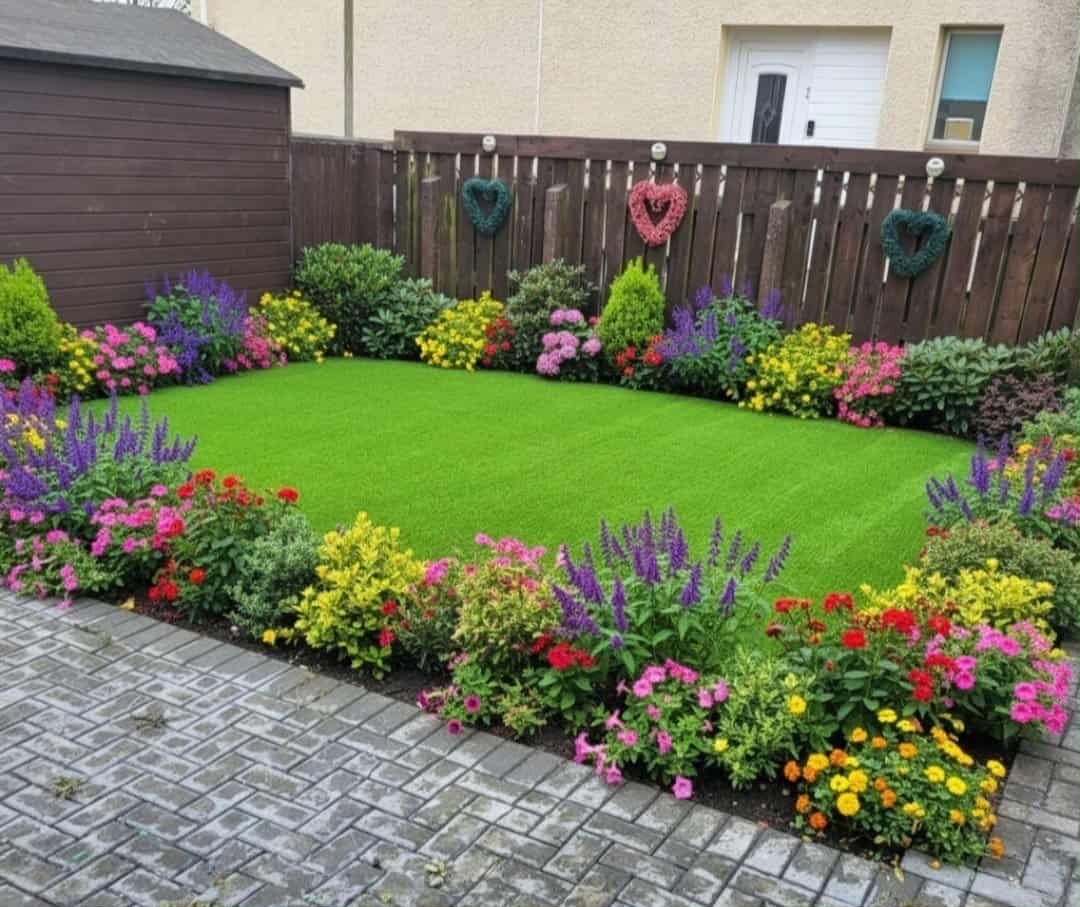 Artificial grass looking amazing with shrubs and plants - Cutting Edge artificial Grass