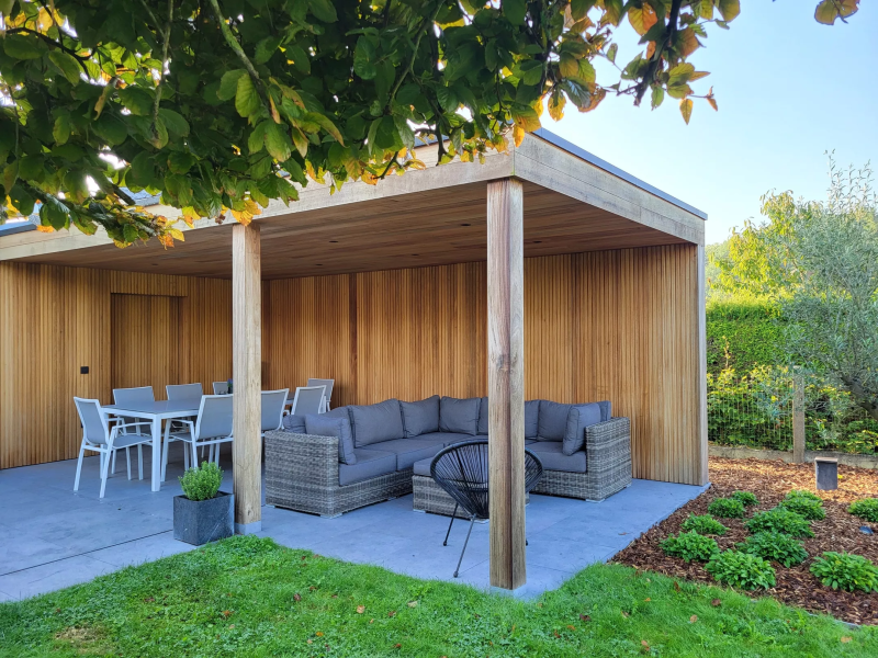 houten terrasoverkapping. ayous trippel. epdm dak