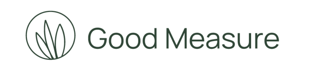 Good Measure logo with a circular leaf icon and green text on white background