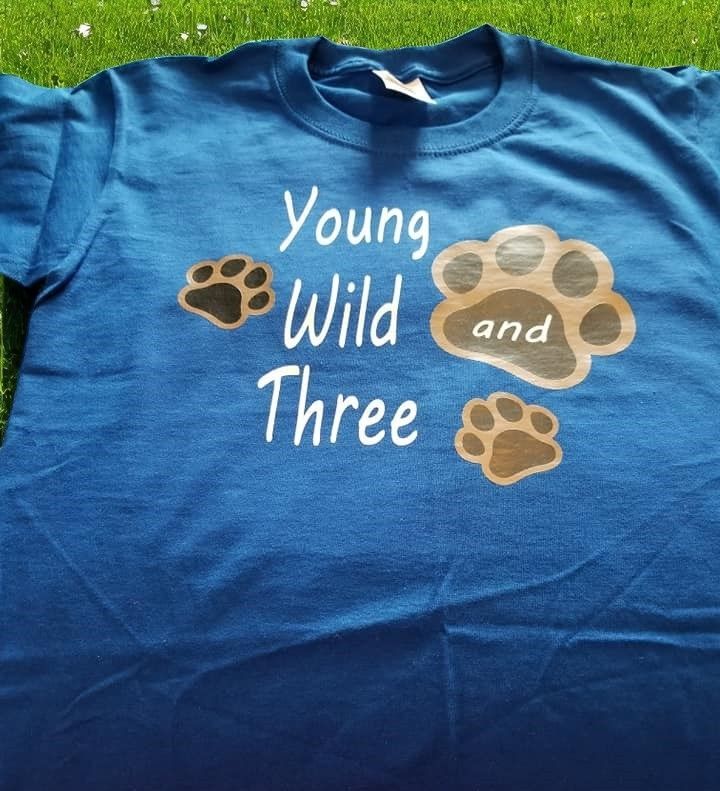 Blue t-shirt with the text 