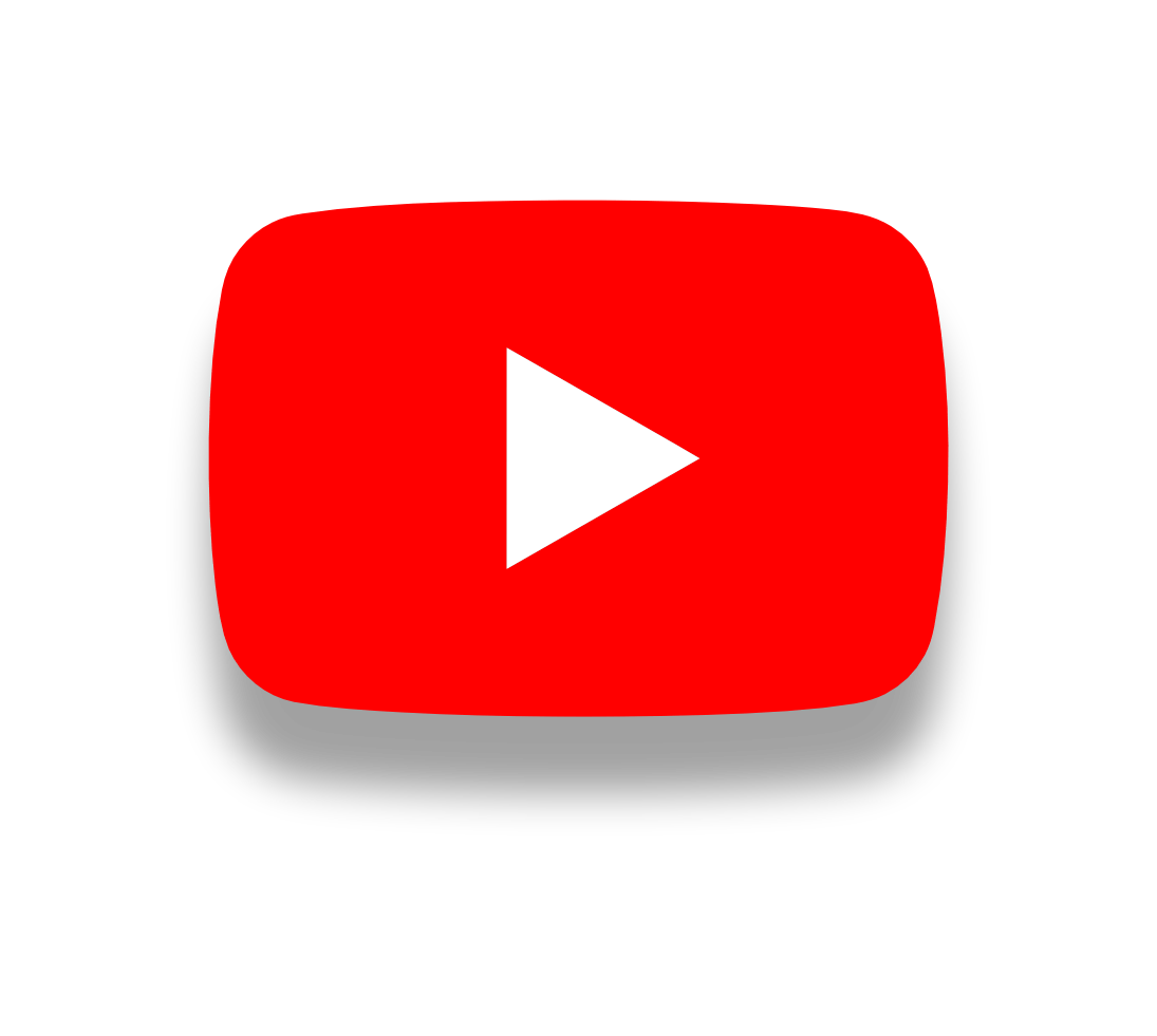YouTube logo: Red rectangle with rounded corners, white play button.