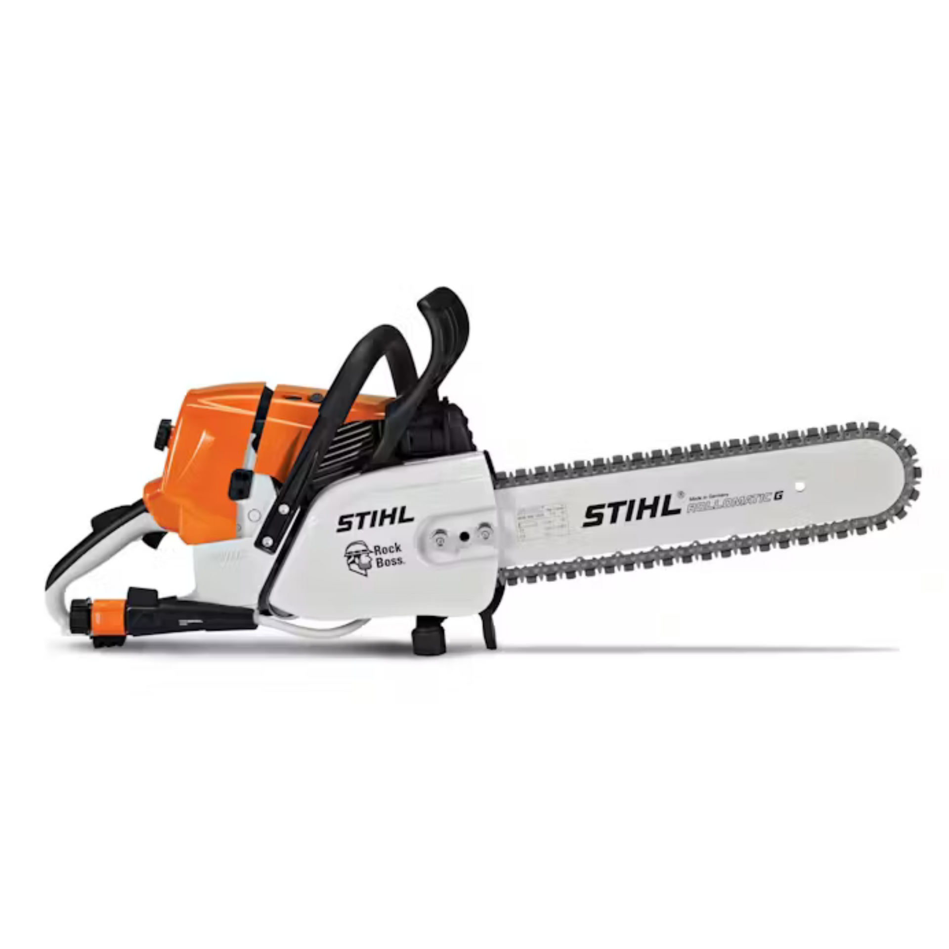 A shelf filled with bottles of stihl oil in a store.