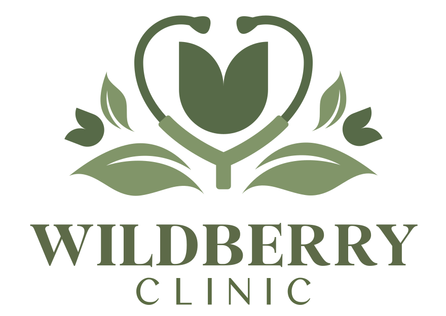 Wildberry Clinic logo with stylized green heart and leaf design