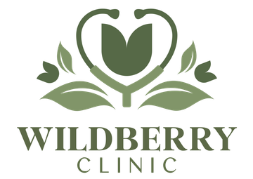 Wildberry Clinic logo with stylized green heart and leaf design