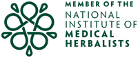 Logo for the National Institute of Medical Herbalists with a green floral emblem and text