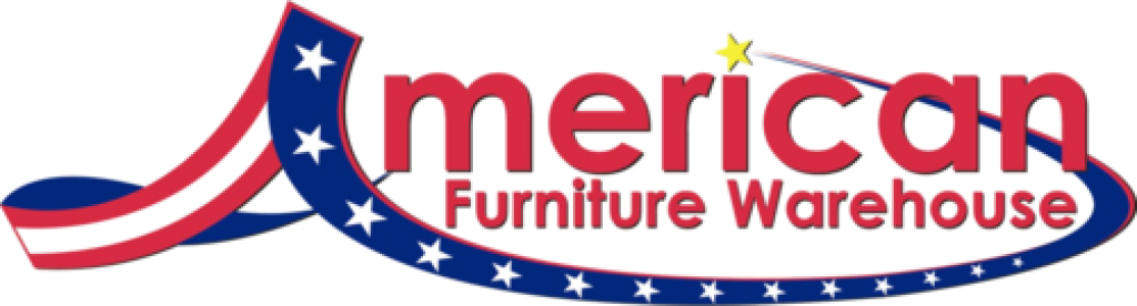 American Furniture Warehouse logo with red and blue waving flag design