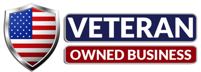 a veteran owned business logo with an american flag on a shield .