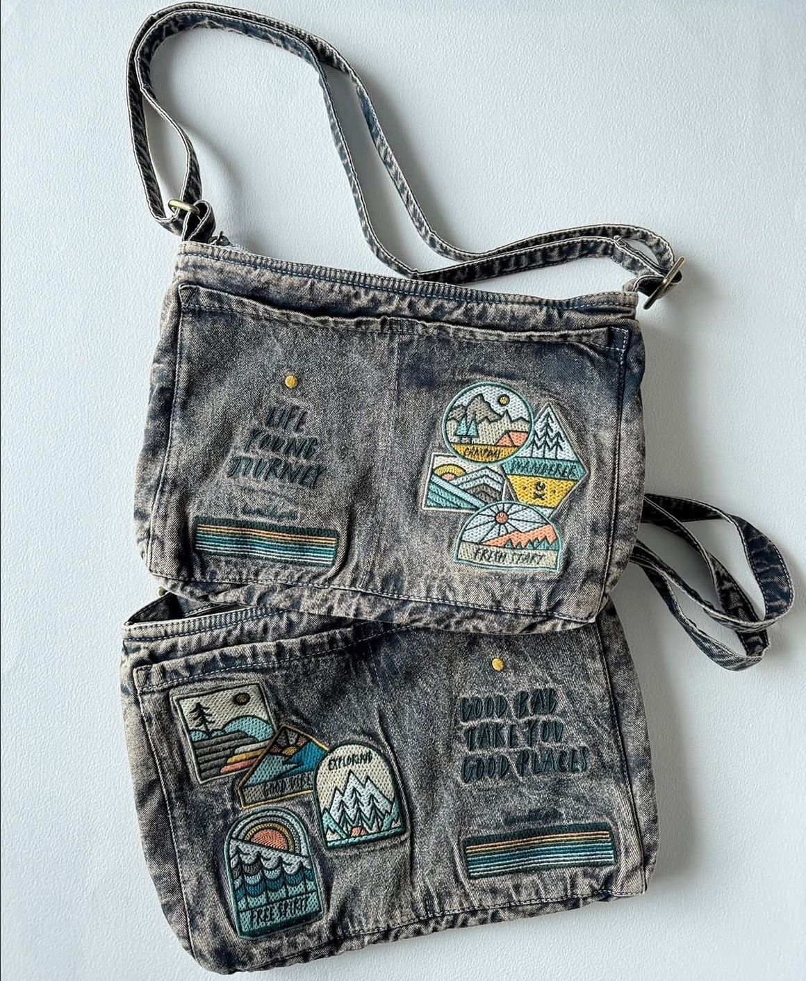 手作刺繡復古拼貼斜背包