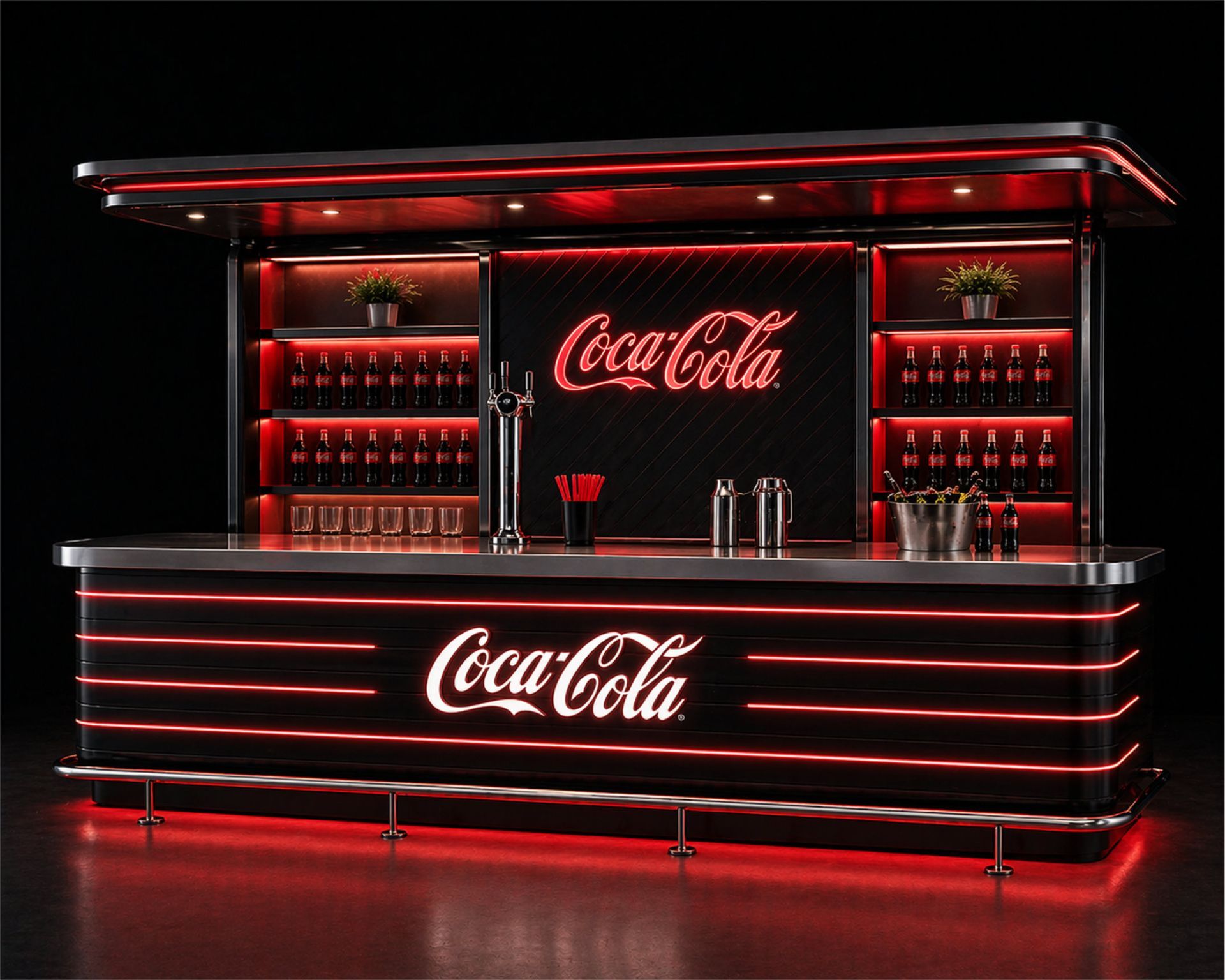 Mobile Eventbar mit LED-Beleuchtung, Getränkekühlung und aufmerksamkeitsstarkem Markendesign