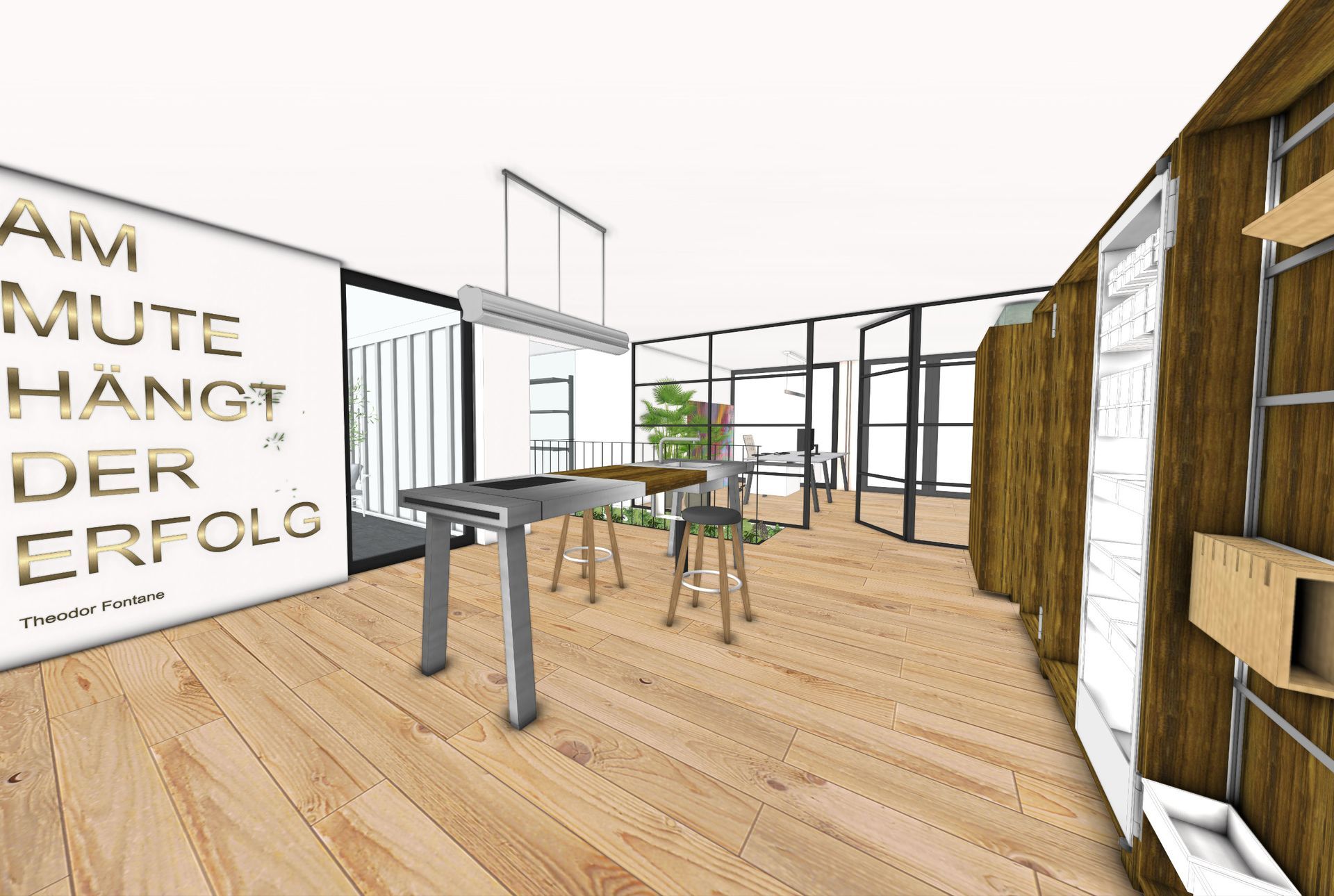 Modernes Office Design mit flexiblen Arbeitsbereichen, Pflanzen und wohnlicher Arbeitsatmosphäre