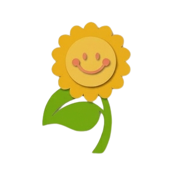 Fiore giallo sorridente con foglie verdi su sfondo bianco