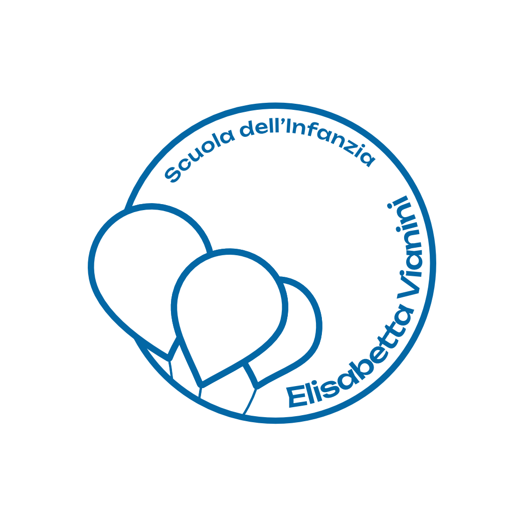 Logo circolare blu di “Scuola dell’Infanzia Elisabetta Vicini” con tre forme sovrapposte.