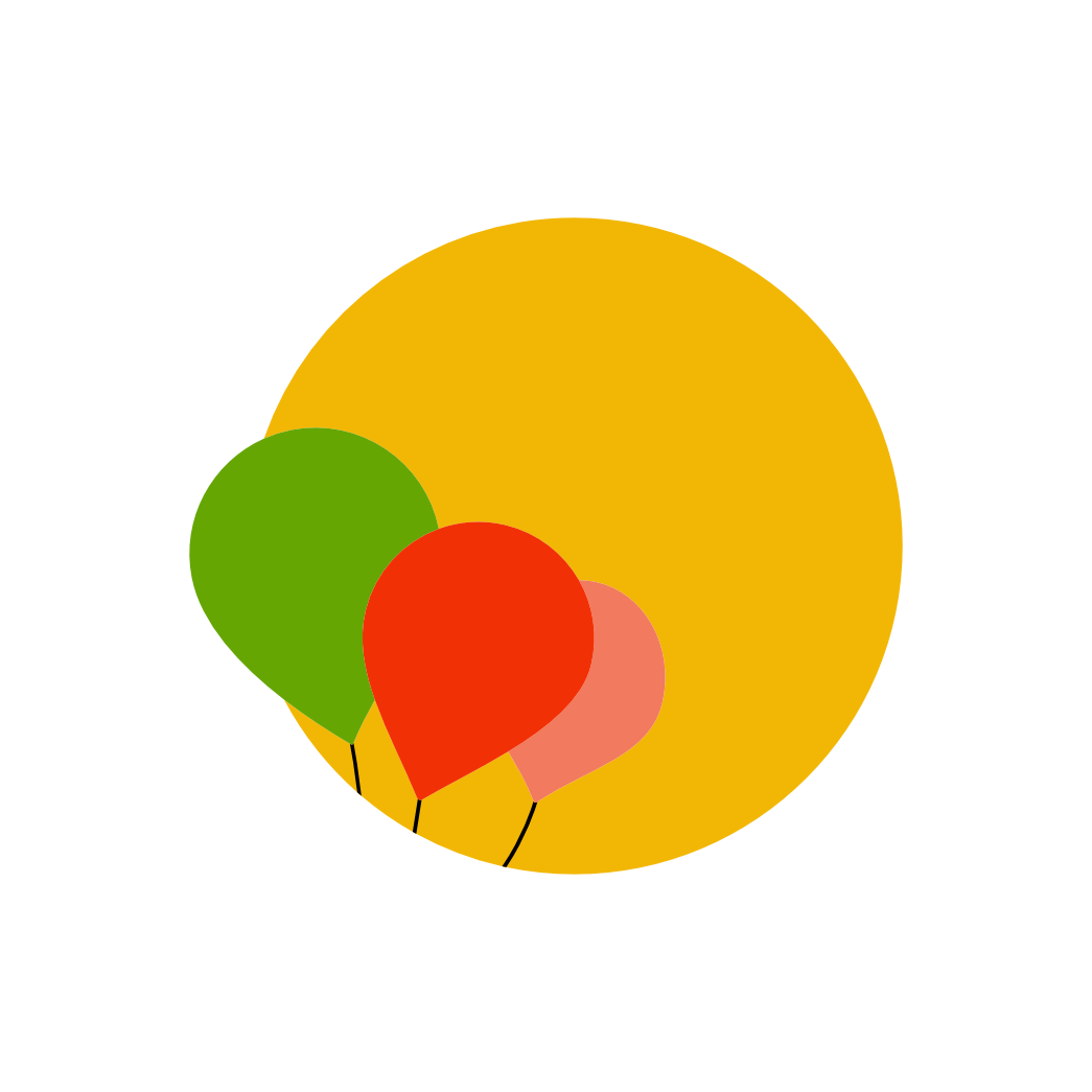 Palloncini colorati sovrapposti su uno sfondo bianco, con un grande palloncino giallo e palloncini più piccoli verdi, rossi e rosa.