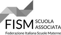 FISM logo with gray geometric ribbon and black text “SCUOLA ASSOCIATA” and “Federazione Italiana Scuole Materne”