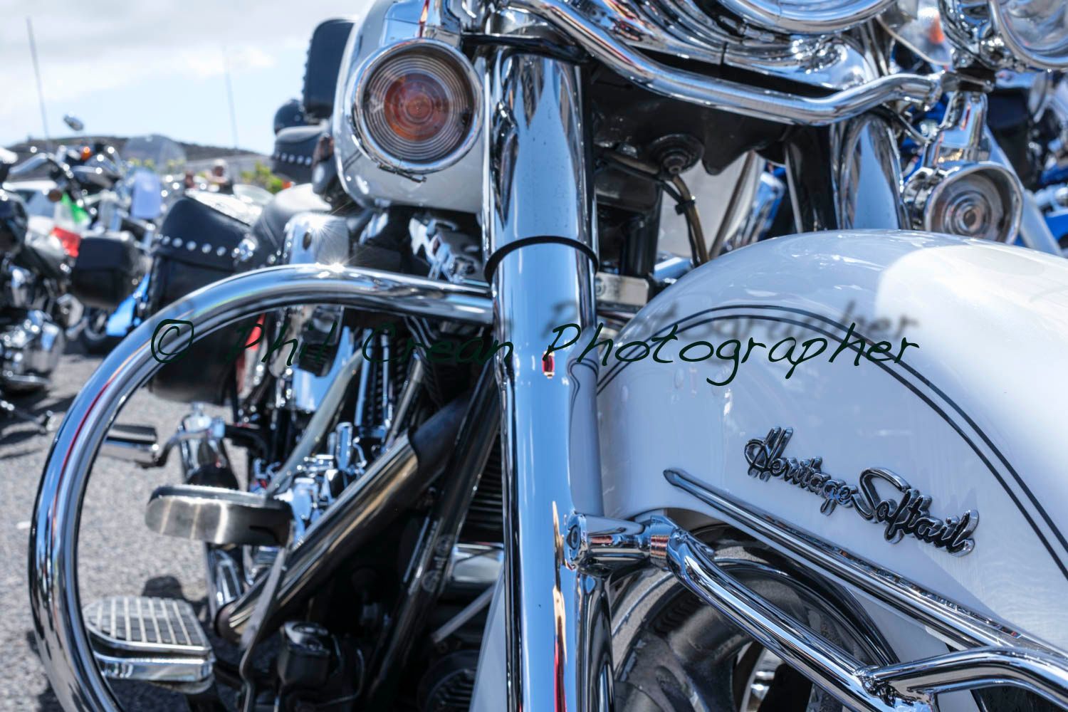 A harley davidson motorcycle is parked in a parking lot