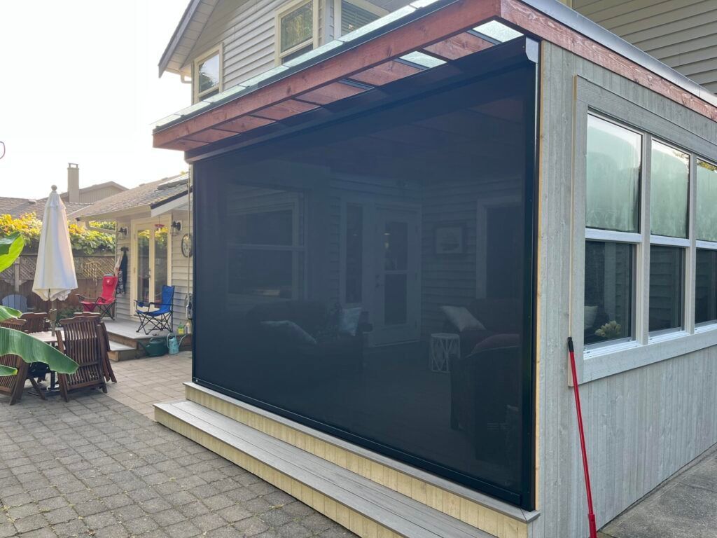 BD Bug Screen Patio End Motorized Screen on Outside Deck