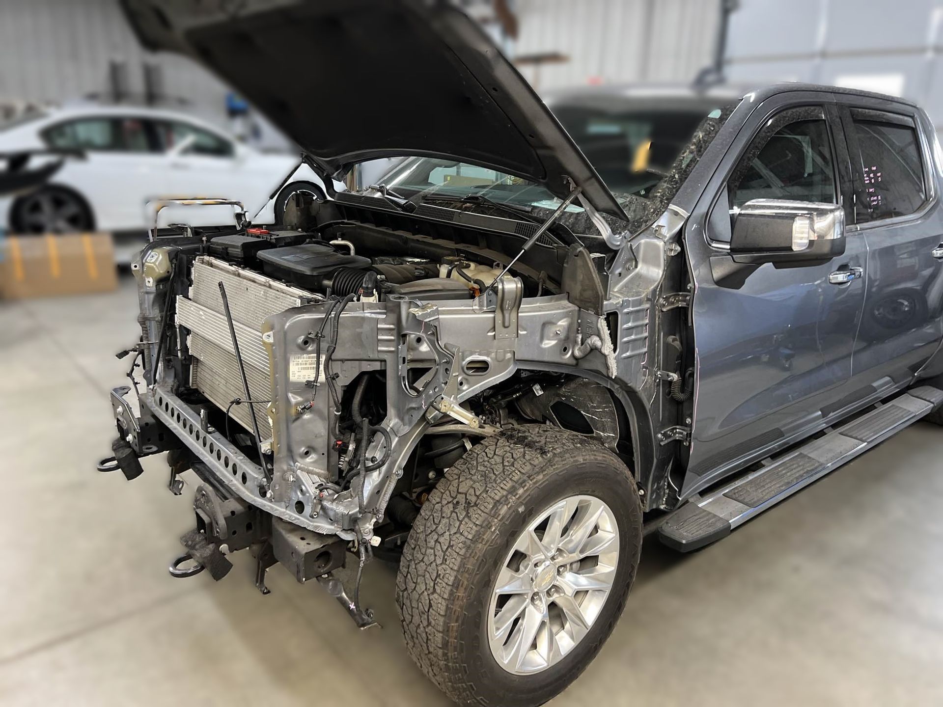 In process photo of a vehicle being repaired at Modern Auto Body.