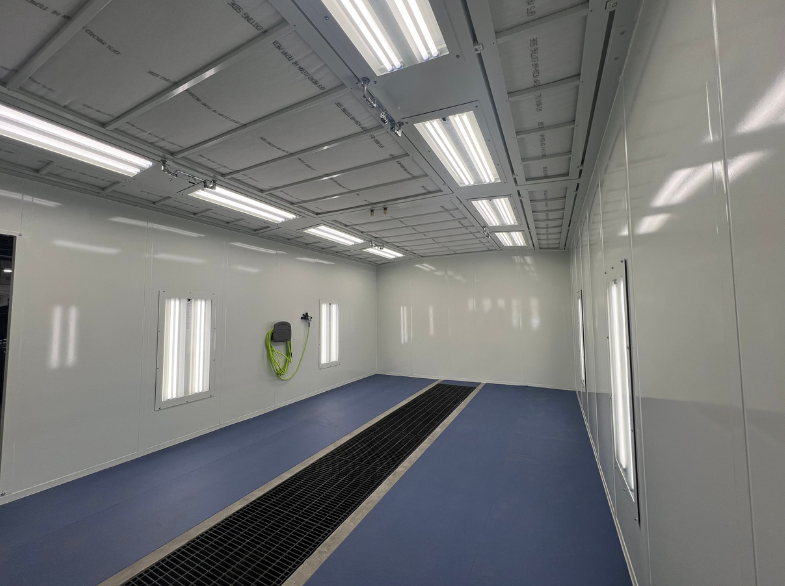 The inside of the new paint booth that was installed at Modern Auto Body.