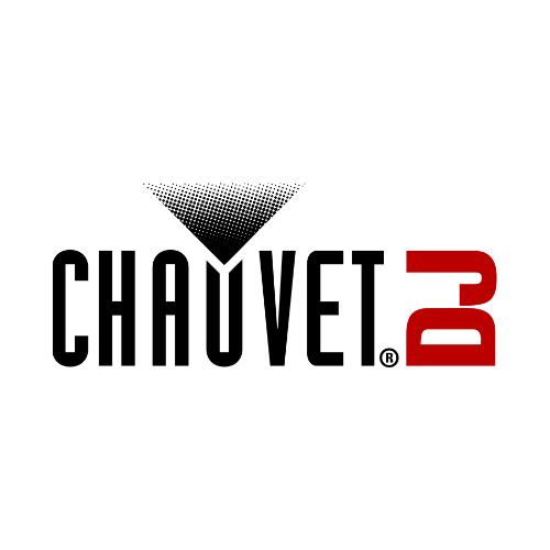 Chauvet DJ logo with black text, a dotted triangle, and red