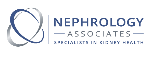 A logo for nephrology associates with a bottle in the middle of a circle.
