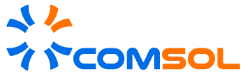 COMSOL logo with blue and orange abstract symbol and blue text