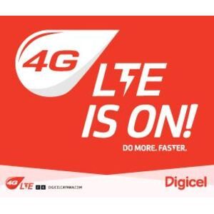 Red Digicel promo graphic reading “4G LTE IS ON!” with “Do more. Faster.”