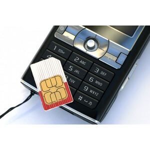 Mobile phone with a SIM card inserted, shown close up on a white background