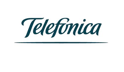 Telefónica logo in dark blue script with an underline on a white background