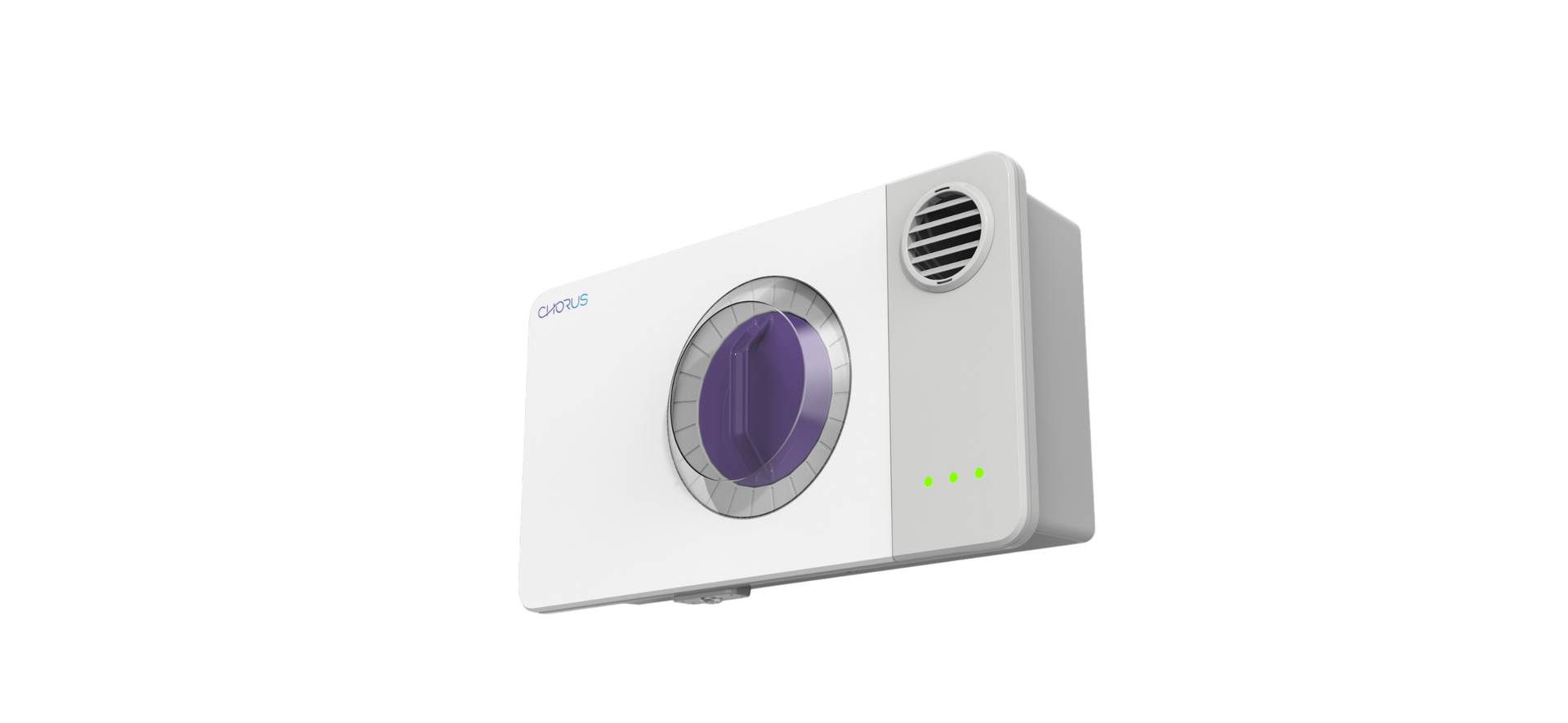 A white box with a purple knob on it