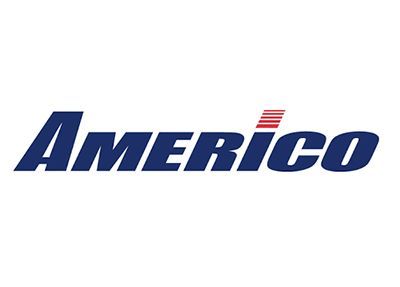 Americo logo in blue italic text with a red striped accent above the “i”
